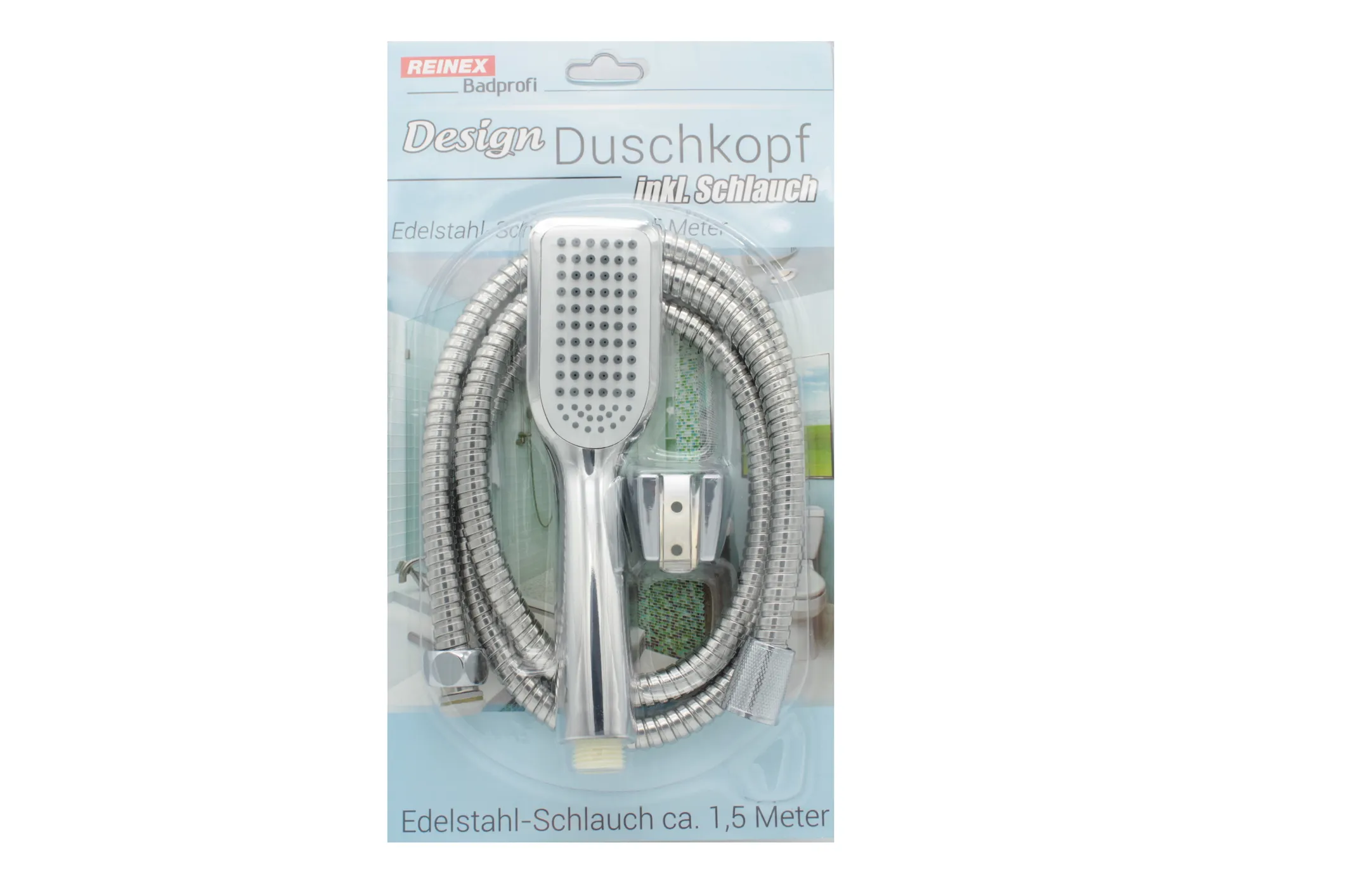 REINEX Design-Duschkopf inkl. Schlauch Edelstahl,150 cm