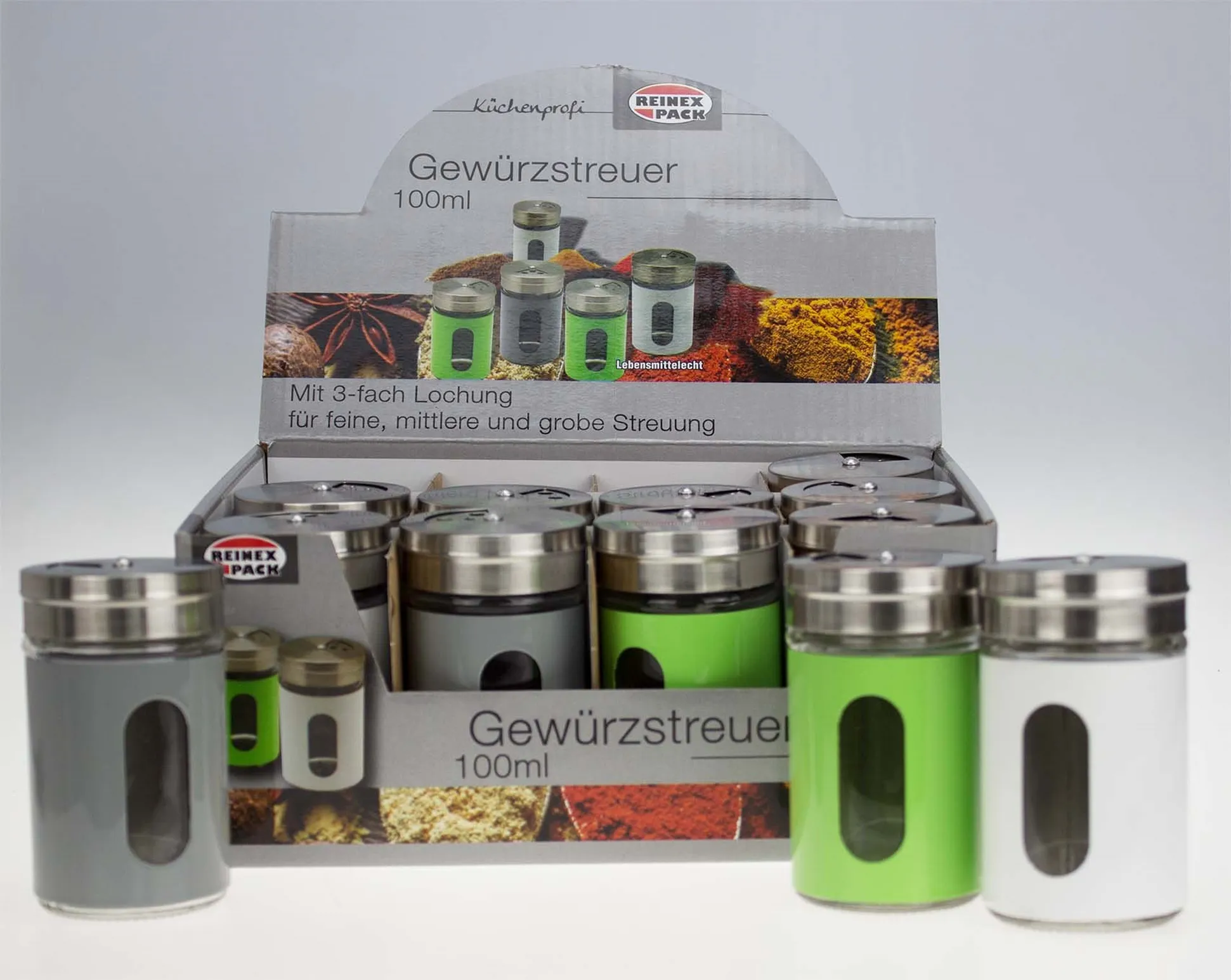 Gewürzstreuer 100 ml, Edelstahldeckel mit 3-fach Lochung