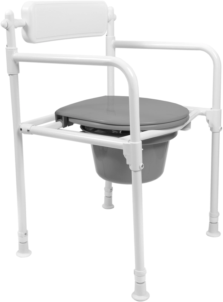Faltbarer Toilettenstuhl, Alu weiss, mit Sitzbrille und Eime
