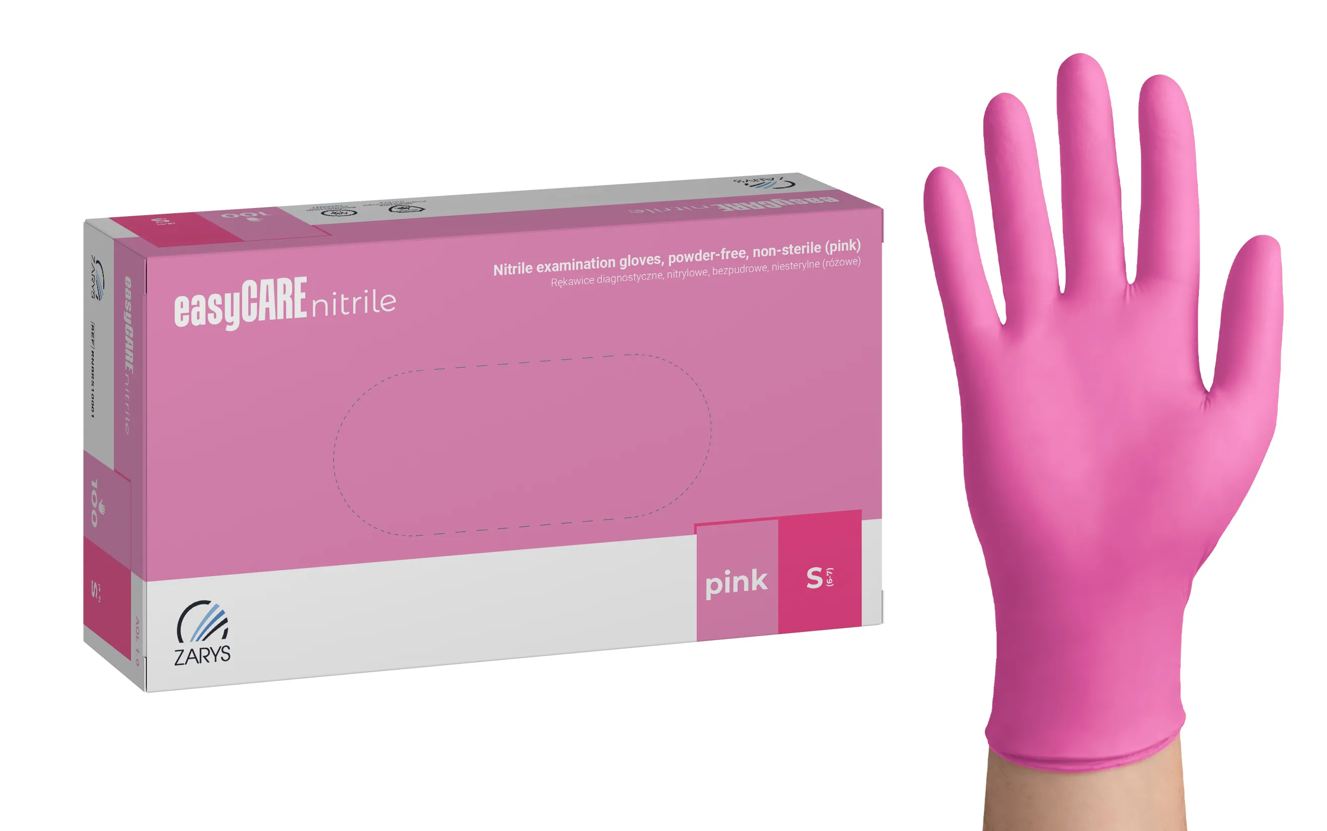 easyCARE nitrile exam gloves, powder-free, unsteril pink, S