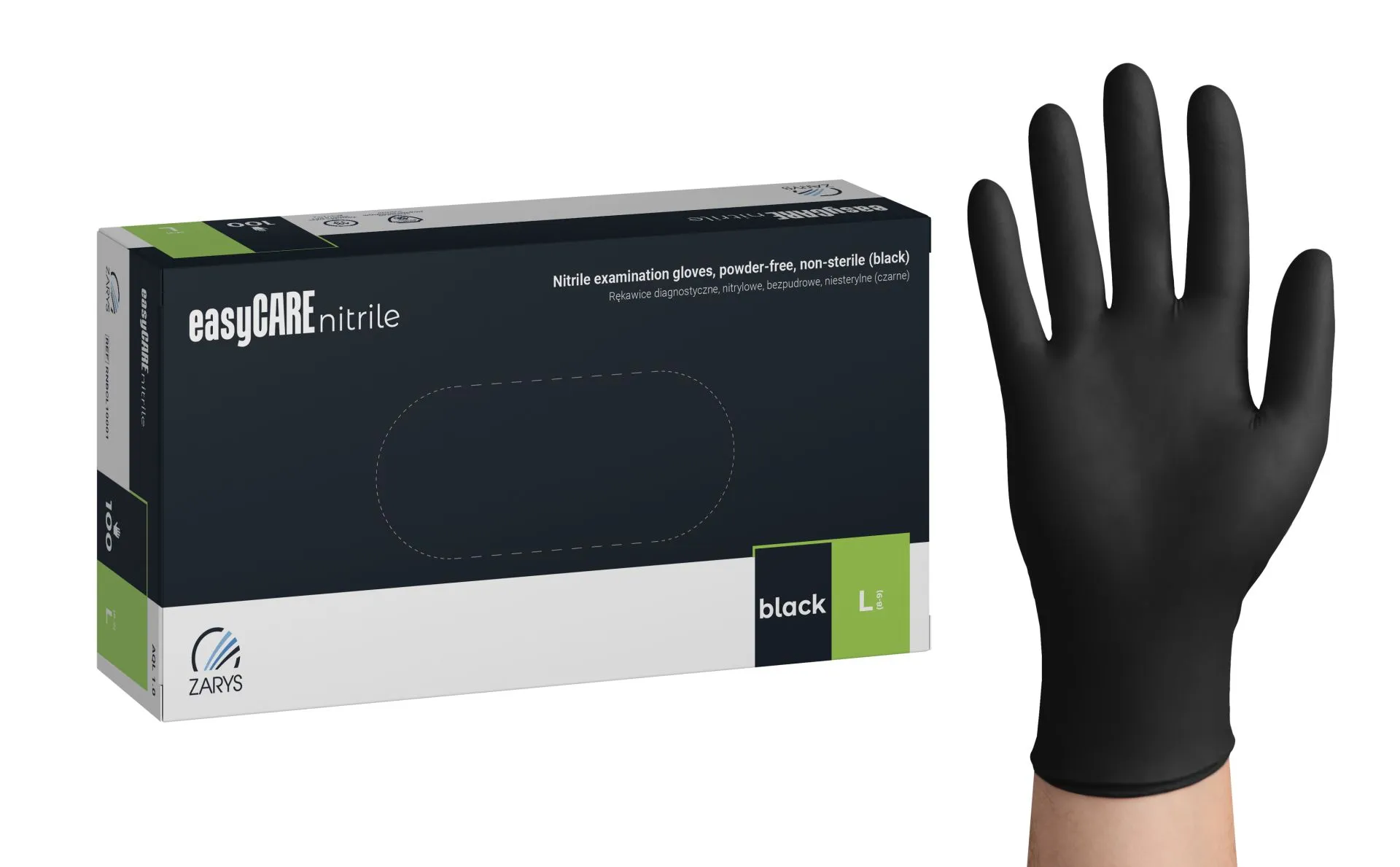 easyCARE nitrile gloves, powder-free, non-sterile, black, L