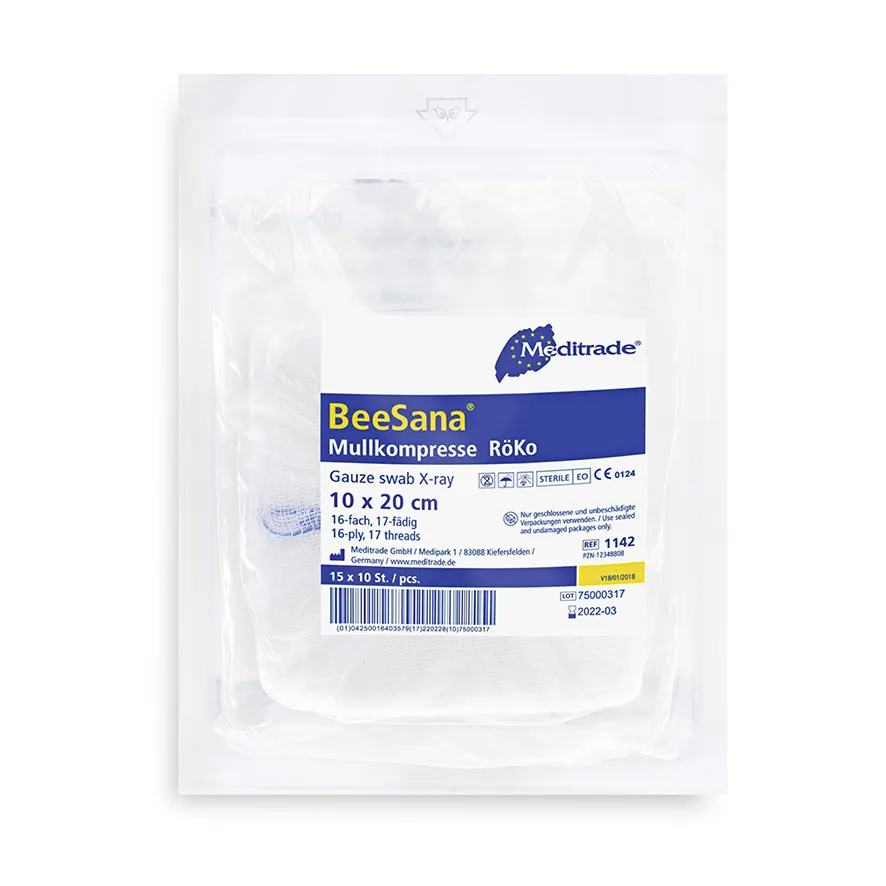 BeeSana® Mullkompresse, RöKo, unsteril, 8-fach, 10 x 20 cm