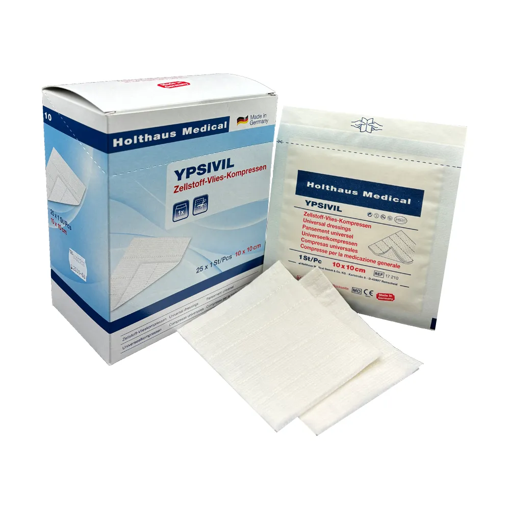 YPSIVIL Zellstoff-Vlies-Kompresse 10 x 10 cm 5 Stück steril