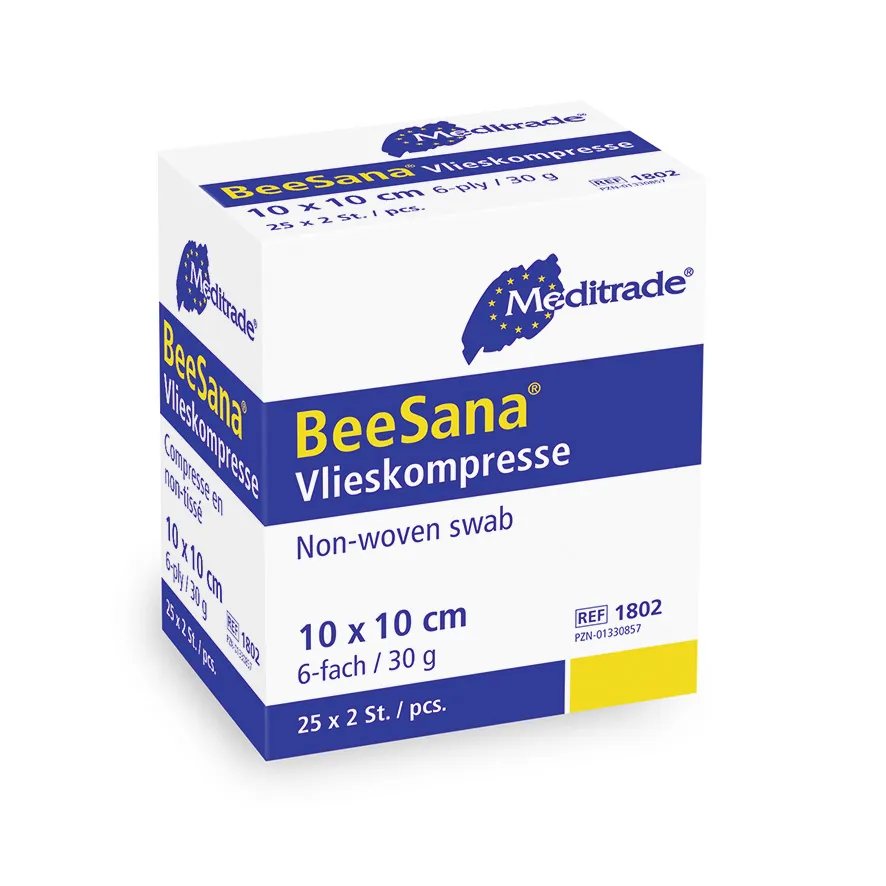 BeeSana® Vlieskompresse, steril, 6-fach, 30 g, 10 x 10 cm