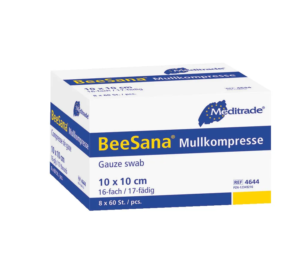 BeeSana® Mullkompresse, ohne RöKo, steril, 8-fach