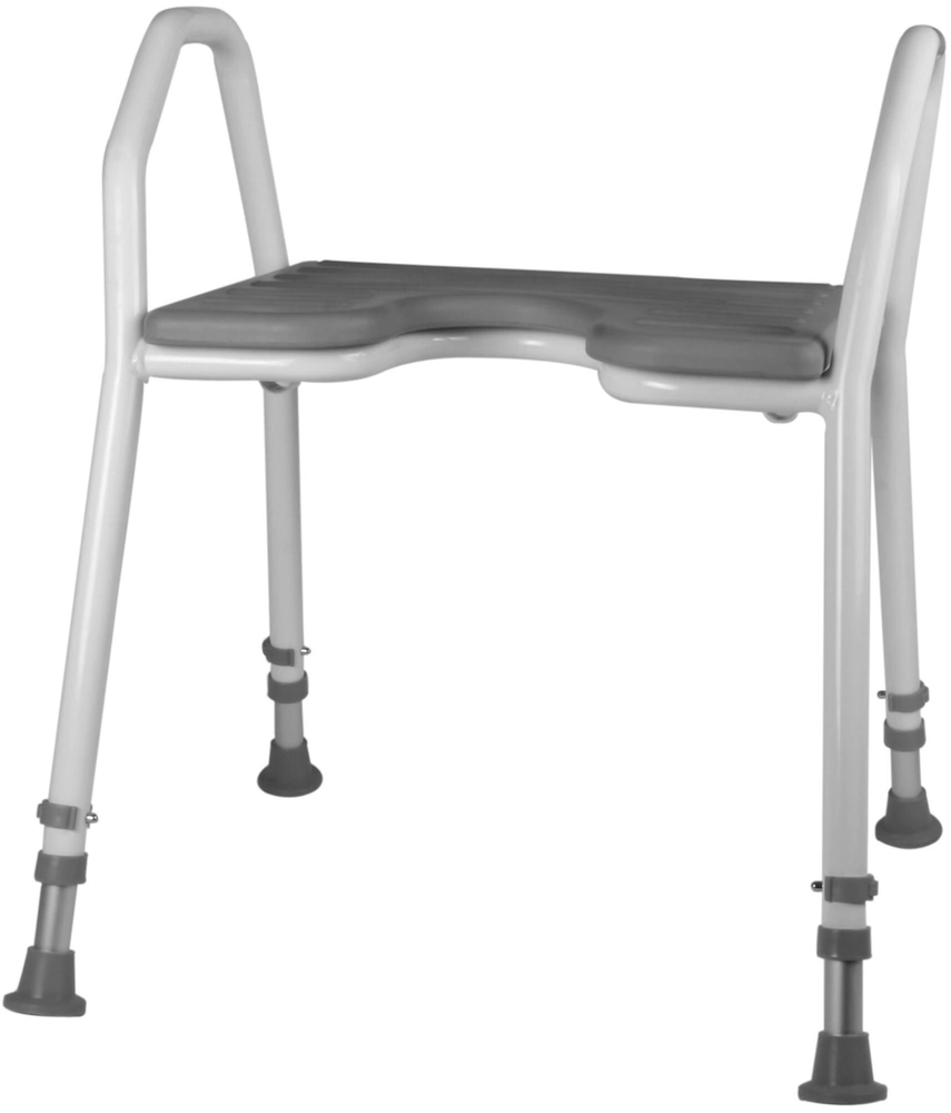 Duschhocker, Alu silber mit grauem PU Sitz, Sitzbreite 47 cm