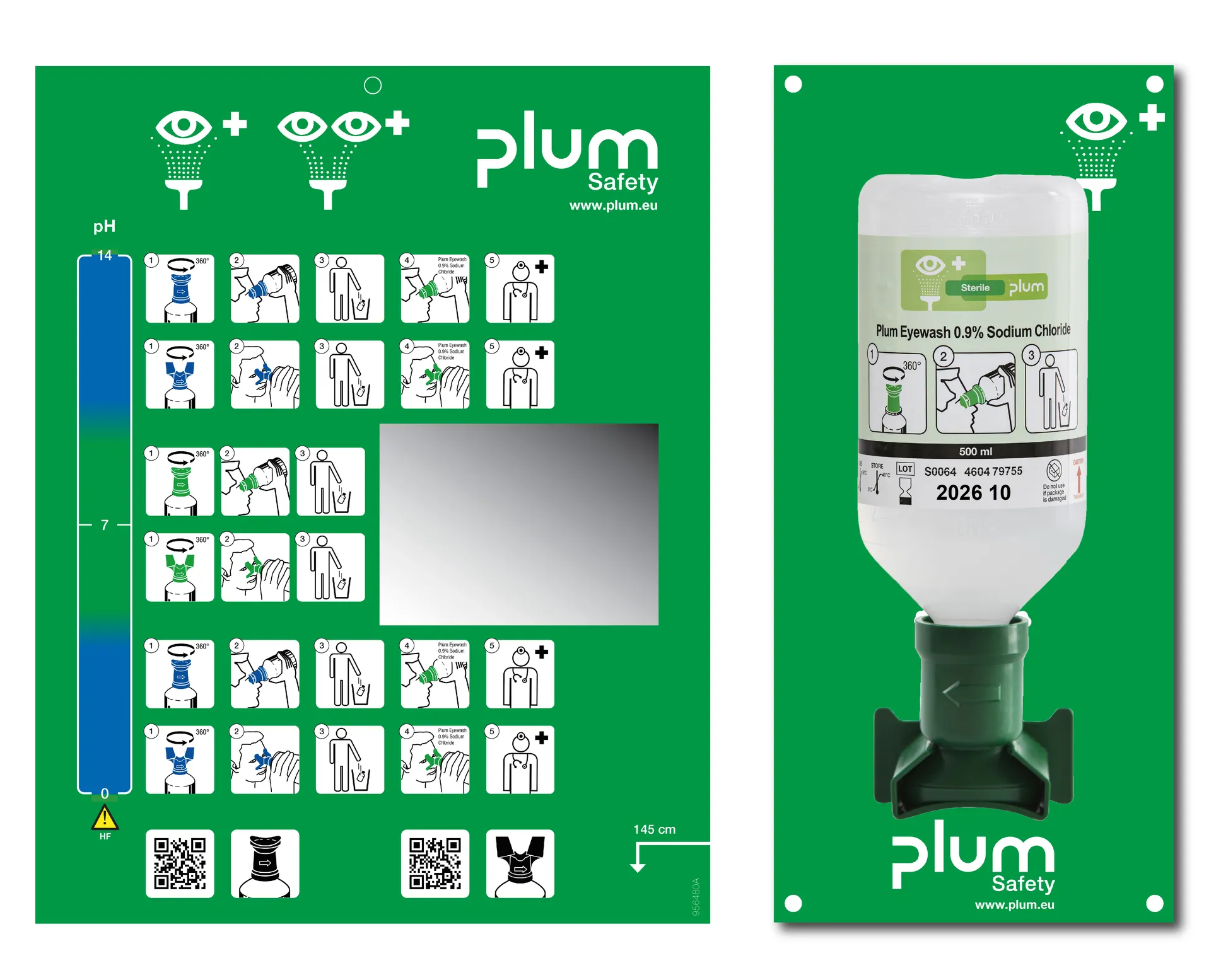 Plum Eyewash Station + 1x Eyewash 0.9% Sodium Chloride 500 m