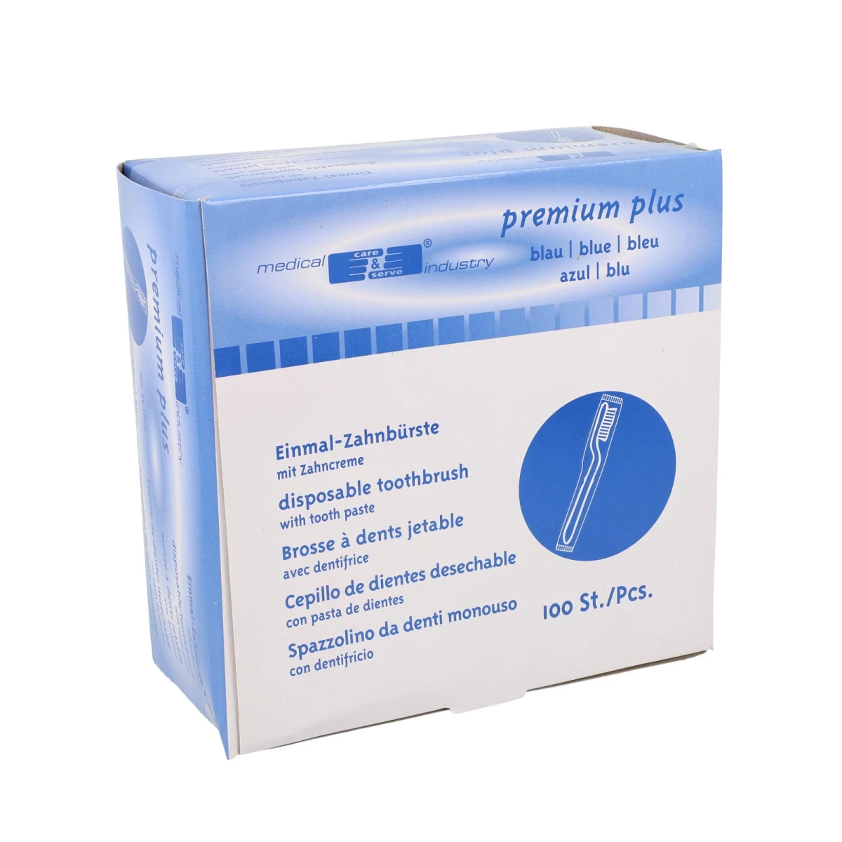 Einmalzahnbürste mit Zahnpasta, blau Einmalzahnbürste mit Zahnpasta, blau